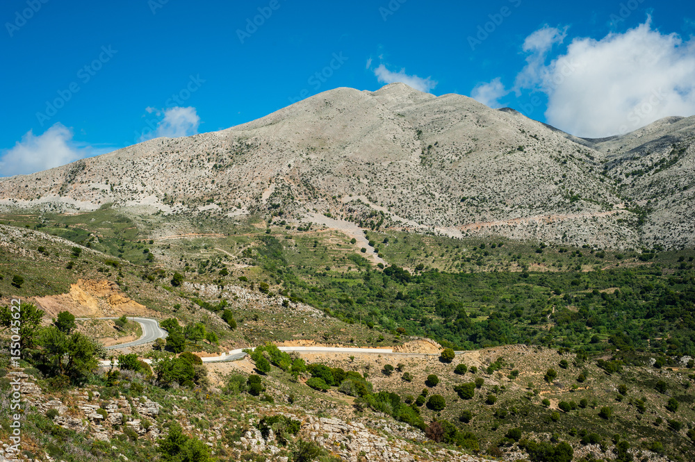 Greece, Crete, view to the green hills and grey tops