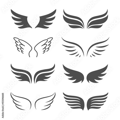 Pair of monochrome wings vector icon set