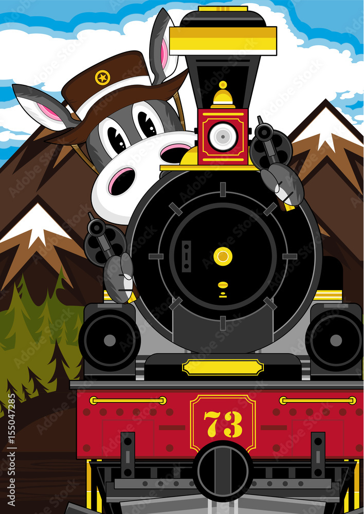 Cartoon Donkey Cowboy and Train Cartoon Donkey Cowboy and Train