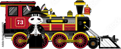 Cartoon Donkey Cowboy and Train