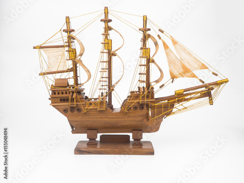 wooden ship model isolated on white background