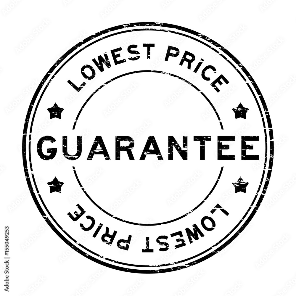 Grunge black guarantee lowest price round rubber seal stamp on white background