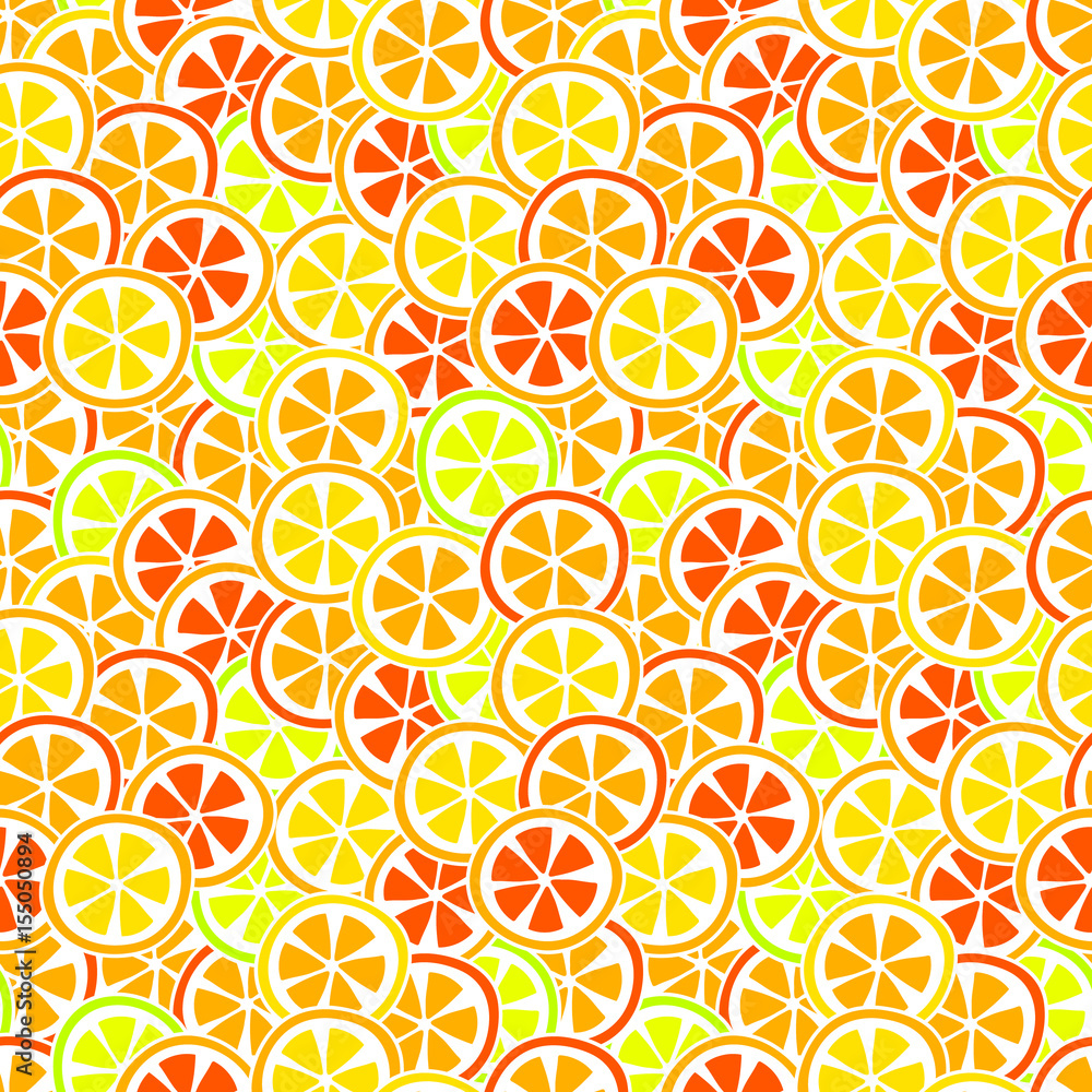 Citrus fruit seamless pattern, lemon grapefuit orange slices, vector