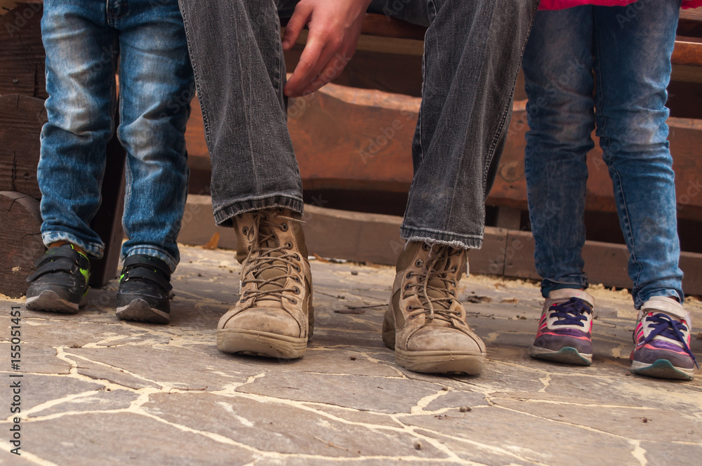 Child with Parents Together. Feet Barefoot . Healthy Lifestyle. Spring Time. Child with Parents Together. Feet Barefoot . Healthy Lifestyle. Spring Time.