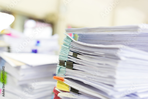 Pile of unfinished documents on office desk, Stack of business paper