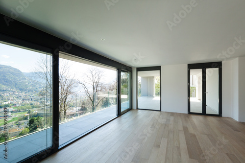 Empty room, balcony and view.