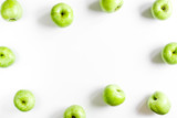 summer food with green apples on white background top view mock up