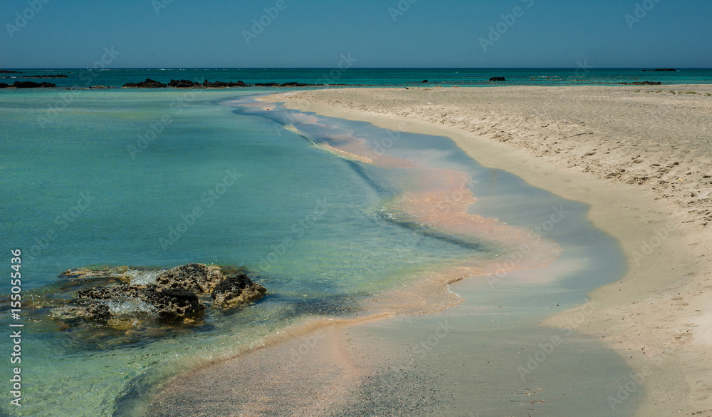 Elafonisi beach, beautiful pink sand and blue water, Greece, Crete