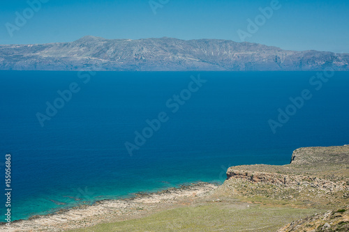 Obraz na płótnie Sea coast, turquoise water and rocky hill. Road to Balos bay, Crete, Greece w salonie