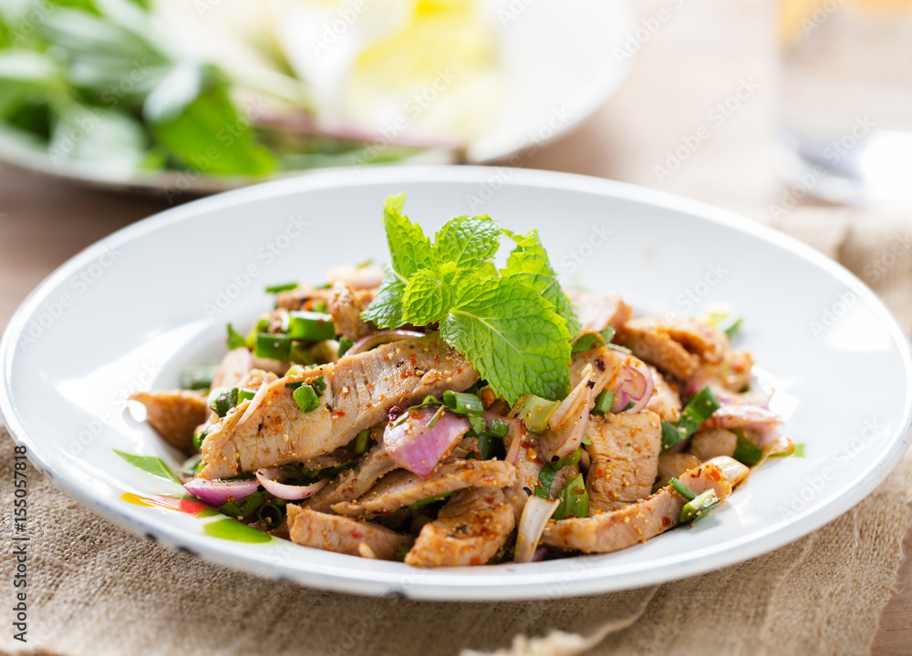 hot and spicy sliced grilled pork salad,thai food