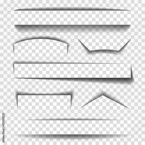 Shadow vector elements for pages, dividers and tabs. Shadows collection illustration isolated on transparent background