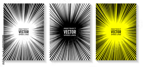 Set comic book speed lines radial background with effect power explosion. Free space in the center for your text