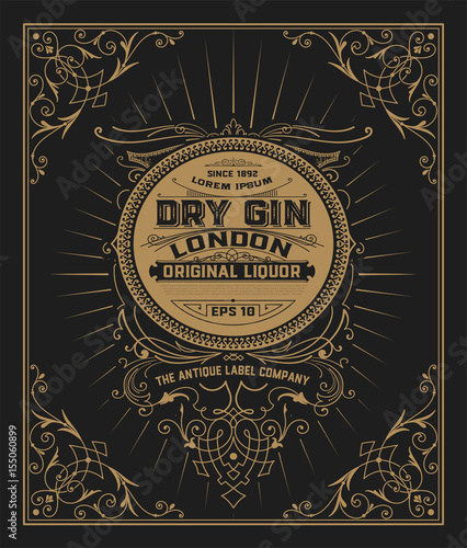 Gin label with floral frame