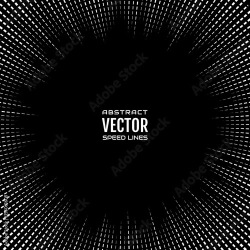 Comic book speed lines radial background with effect power explosion. Geometric illustration of rays intersected by circular rings, as an equalizer. Background of random abstract shapes