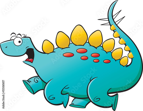 Cartoon illustration of a stegosaurus running.