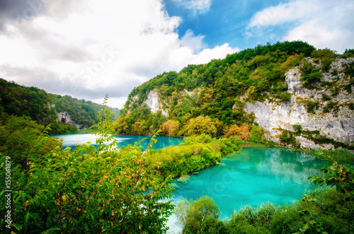 Plitvice Lakes, Croatia. Natural park with waterfalls and turquoise water