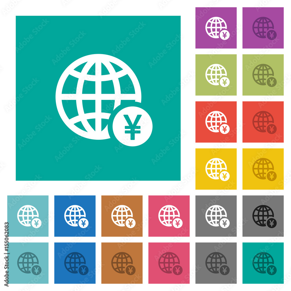 Online Yen payment square flat multi colored icons Online Yen payment square flat multi colored icons
