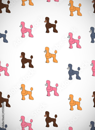 Awesome greeting card with cute cartoon dogs. Breed poodle.