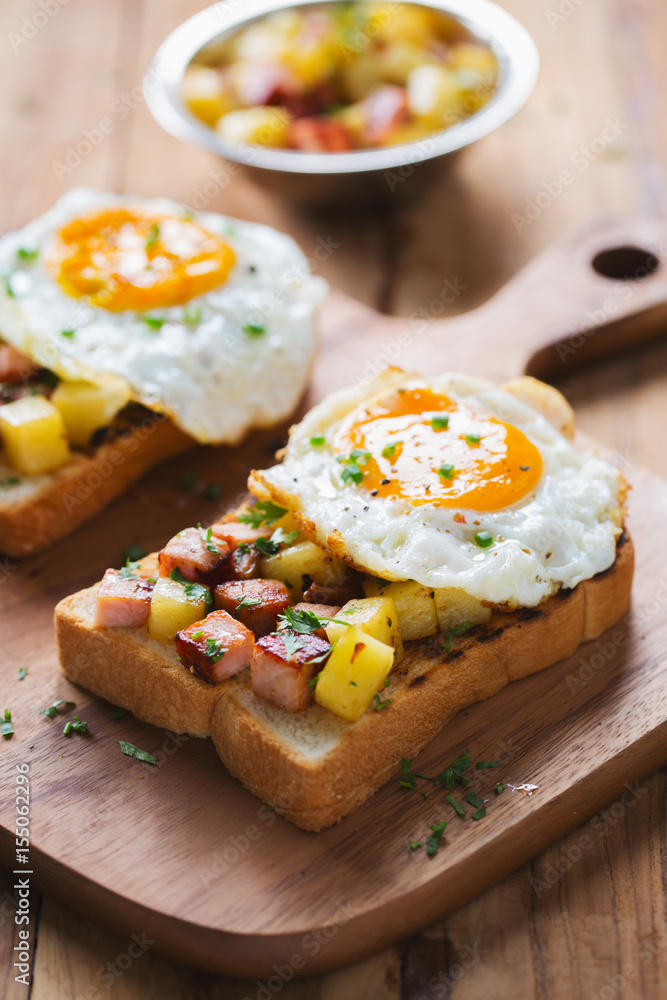 stir fried ham and tomato with fried egg sandwich stir fried ham and tomato with fried egg sandwich