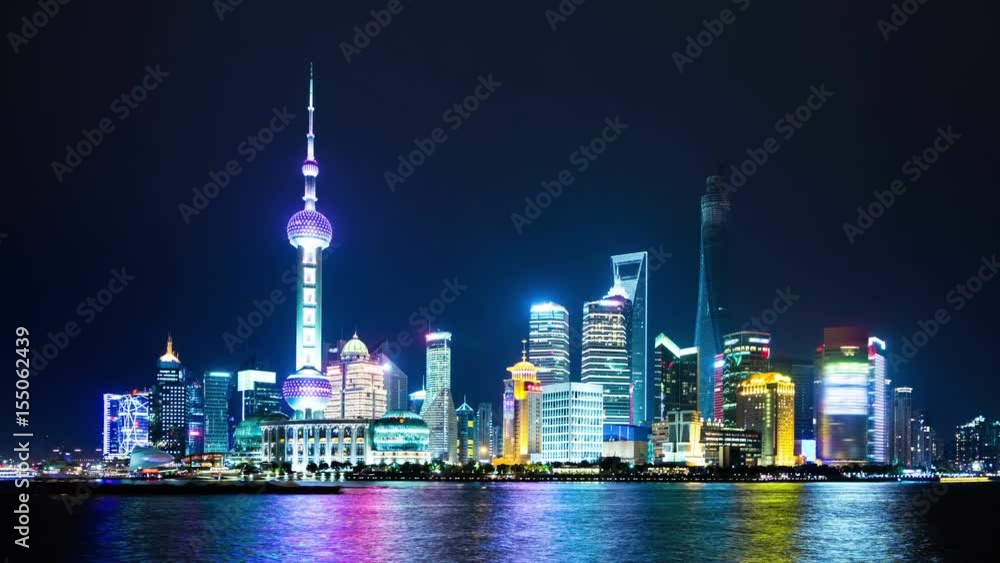 Pudong Skyline of Shanghai, China. 4K Static Wide Shot. 