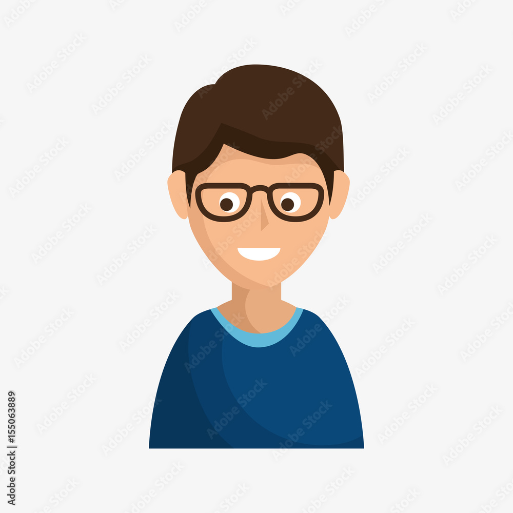 Smiling brunette man with glasses over white background. Vector illustration.