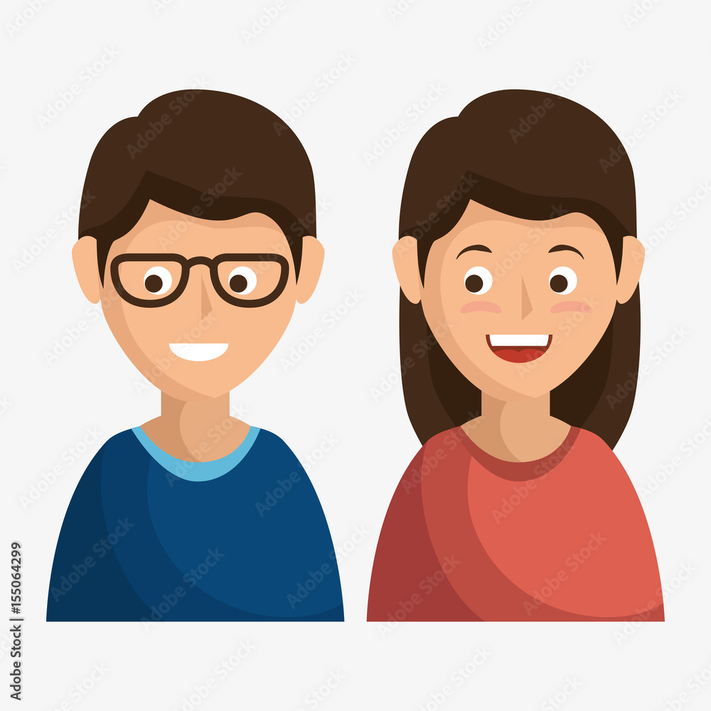 Smiling brunette couple over white background. Vector illustration.
