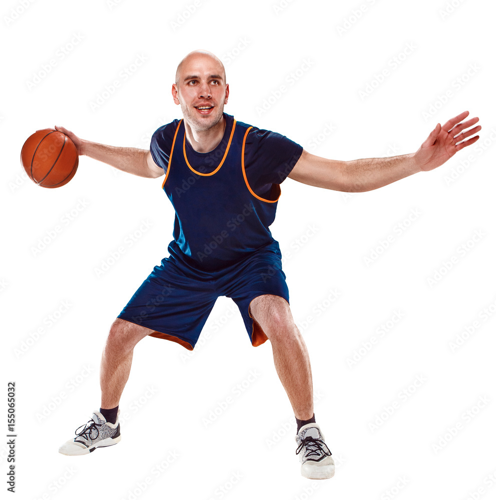 Full length portrait of a basketball player with ball