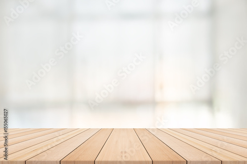 Empty wooden table with blurred background Free space for product editing