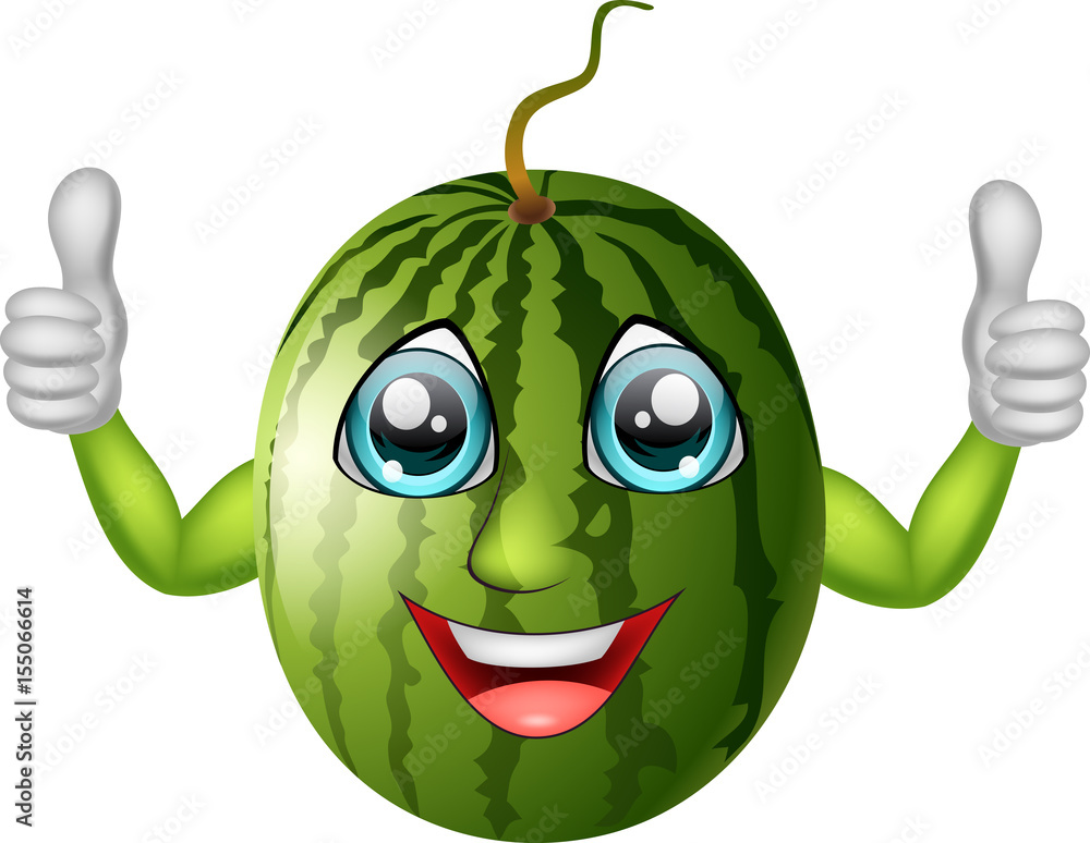 Cartoon watermelon giving thumbs up. Vector illustration