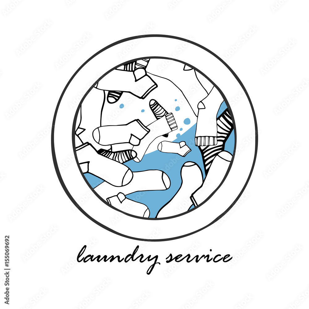 Socks in the washing machine. Icon of laundry service. Socks in the washing machine. Icon of laundry service.