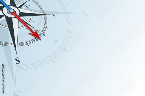 Compass southeast. Compass with wind rose, the arrow points to the southeast. Compass on a blue background. Compass illustrations can be used as background