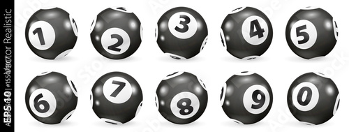 Set of black and white Lottery balls. Bingo balls set. Bingo balls with numbers. Lottery Number Balls. Realistic vector. Lotto concept.