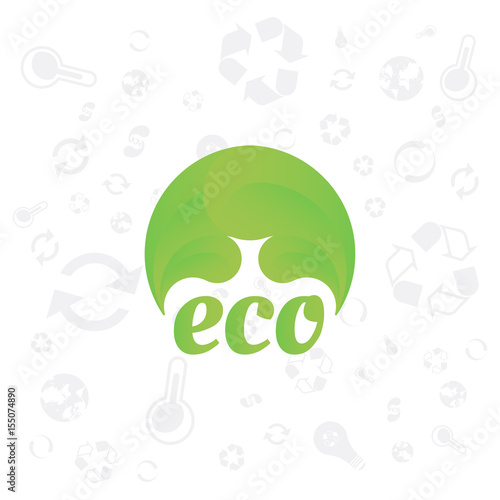 Green logo of ecology wth icons on the background