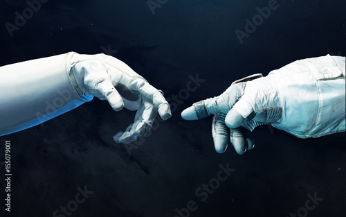 Wallpaper Mural Astronaut hands with background of deep space