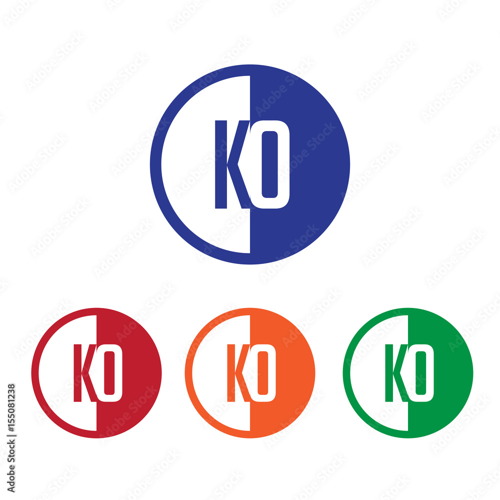 KO initial circle half logo blue,red,orange and green color KO initial circle half logo blue,red,orange and green color