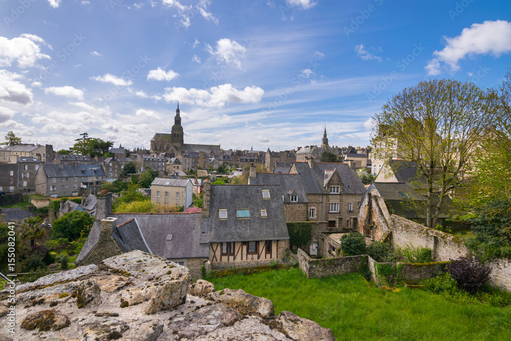 Beautiful view of old town Dinan with its traditional houses, Rance River and narrow streets, Côtes-d'Armor, Brittany, France, Europe