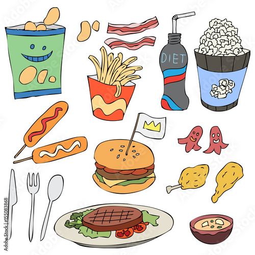 vector set junk food meal