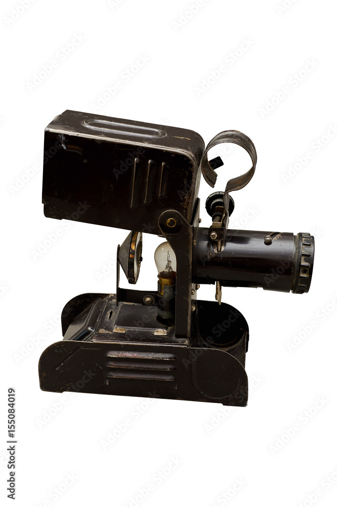 Fototapeta premium Old black motion picture projector isolated on white background