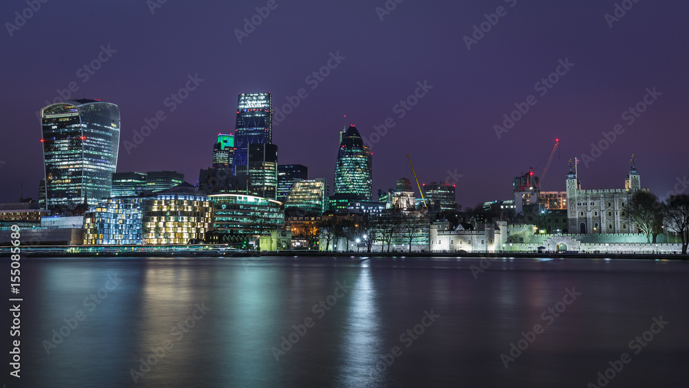 The City of London and the Tower at night