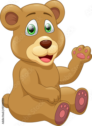 Cute bear cartoon waving hand. vector illustration
