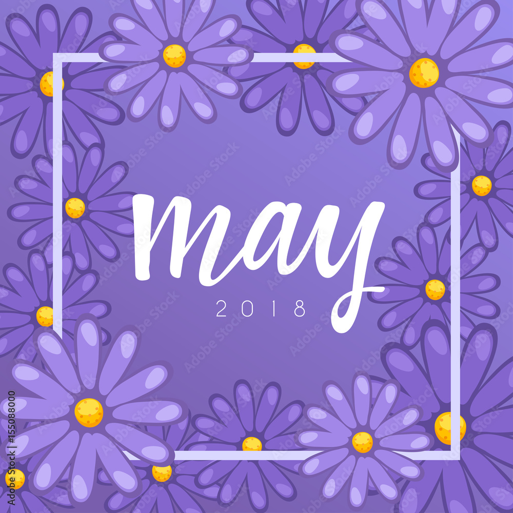 May : Calligraphy on background with flowers : Vector Illustration