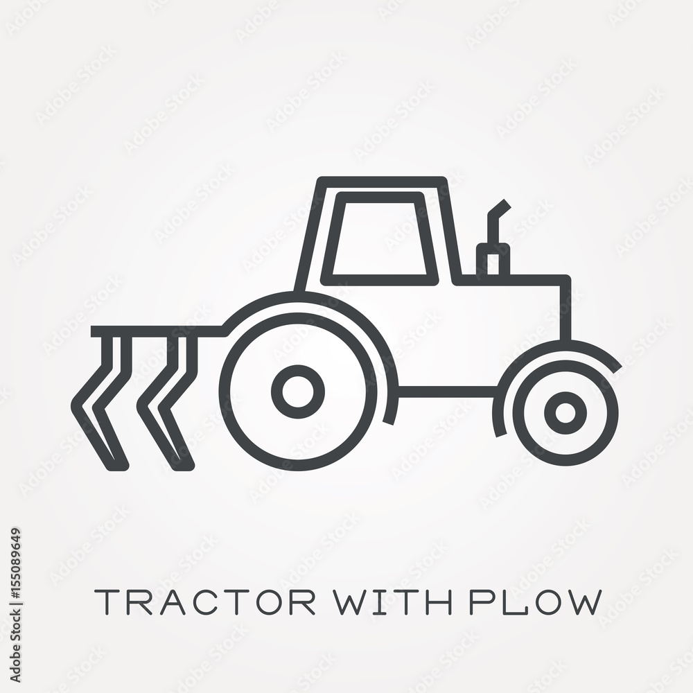 Line icon tractor with plow