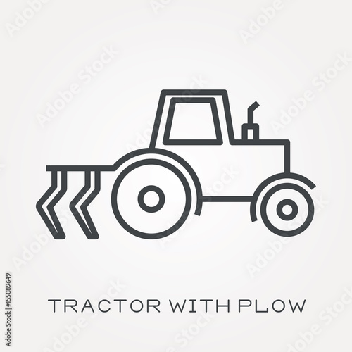 Line icon tractor with plow