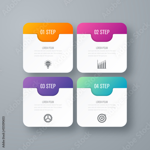 Business infographics template 4 steps with square