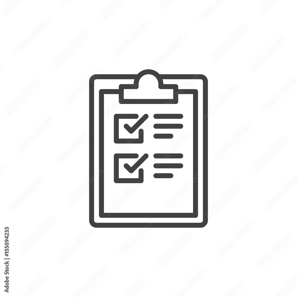 Clipboard checklist line icon, outline vector sign, linear style pictogram isolated on white. Symbol, logo illustration. Editable stroke. Pixel perfect