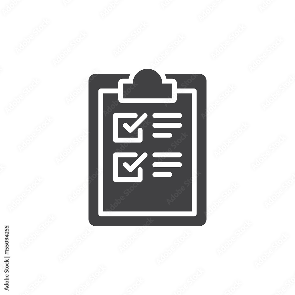 Clipboard checklist icon vector, filled flat sign, solid pictogram isolated on white. Symbol, logo illustration. Pixel perfect Clipboard checklist icon vector, filled flat sign, solid pictogram isolated on white. Symbol, logo illustration. Pixel perfect