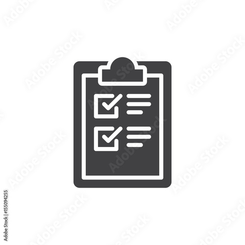Clipboard checklist icon vector, filled flat sign, solid pictogram isolated on white. Symbol, logo illustration. Pixel perfect