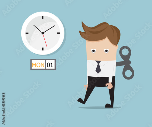 businessman tired walking with wind up on monday