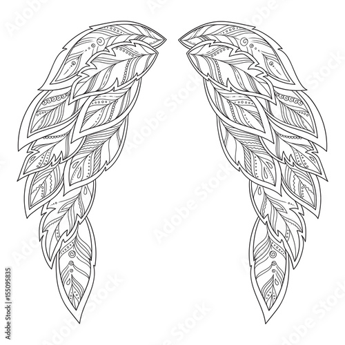 Wings feather. Pattern for coloring book.