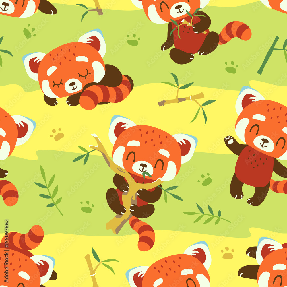 Obraz premium vector cartoon red panda set